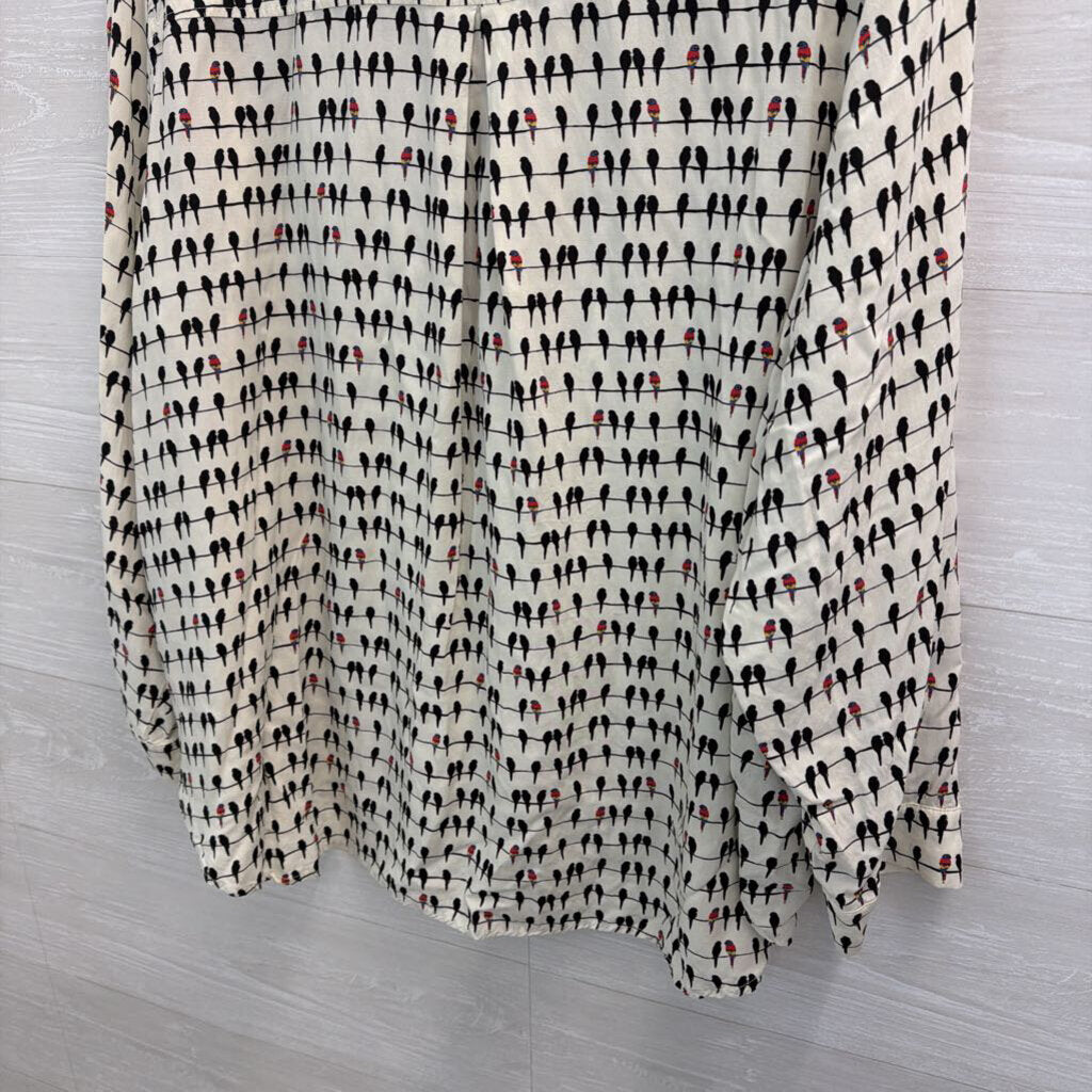 Jane and Delancey White/ Black Bird Print Long Sleeve Button Down Top 3X