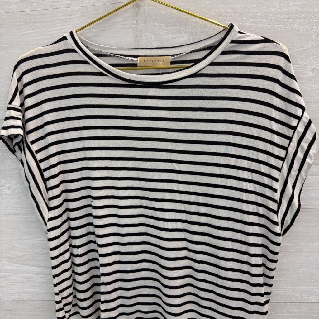 Seraphic Black/ White Striped Short Sleeve Top Medium