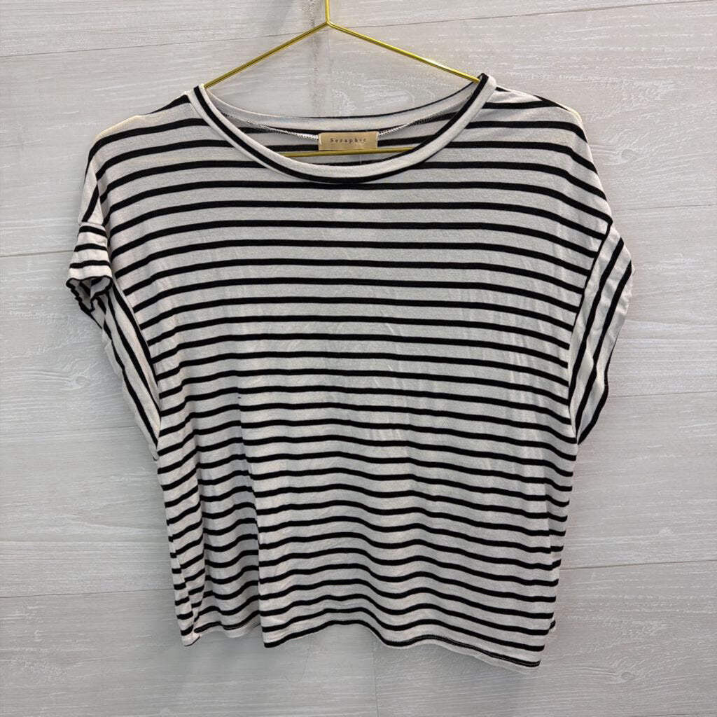 Seraphic Black/ White Striped Short Sleeve Top Medium