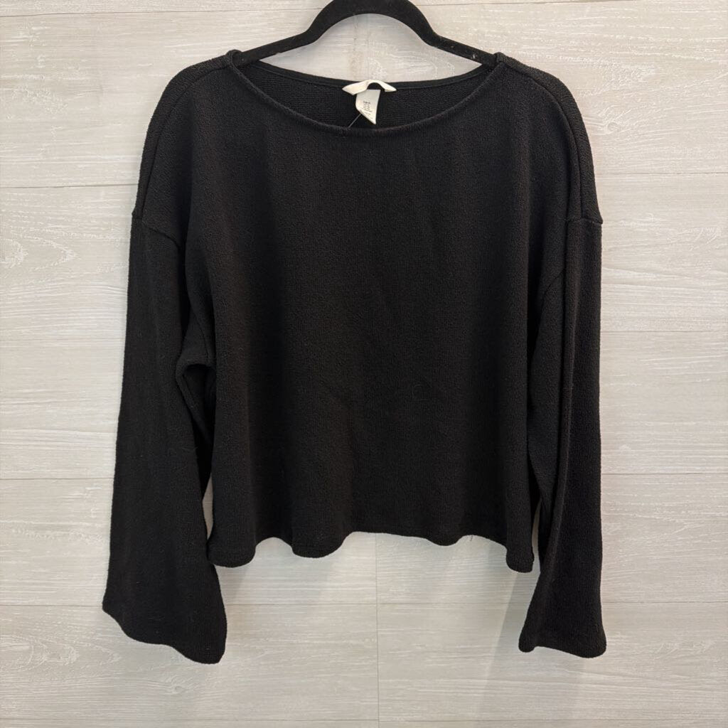 H&M Black Knit Cropped Long Sleeve Boxy Top Extra Large