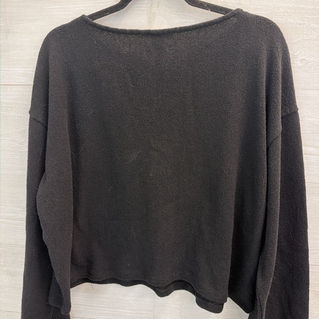 H&M Black Knit Cropped Long Sleeve Boxy Top Extra Large