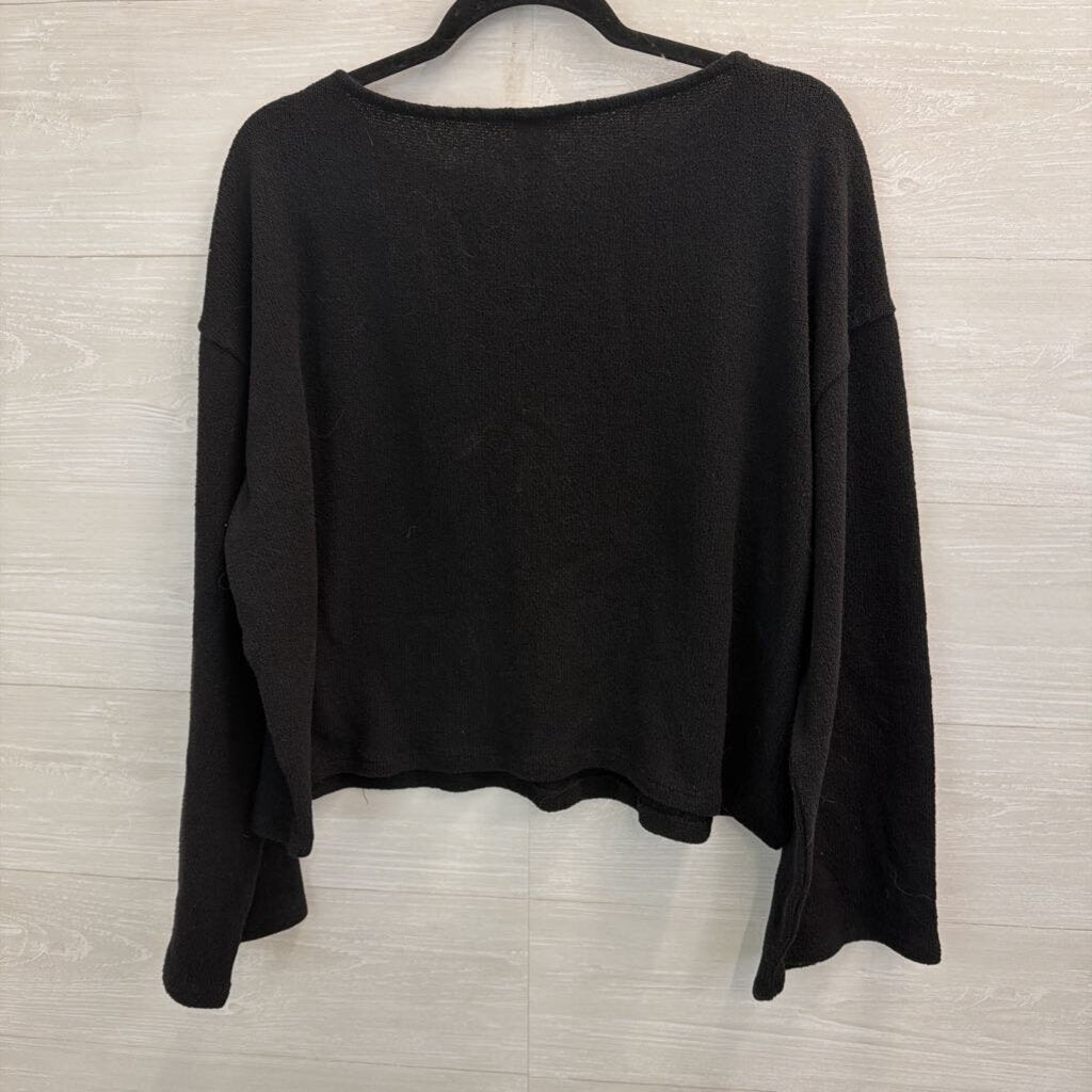 H&M Black Knit Cropped Long Sleeve Boxy Top Extra Large
