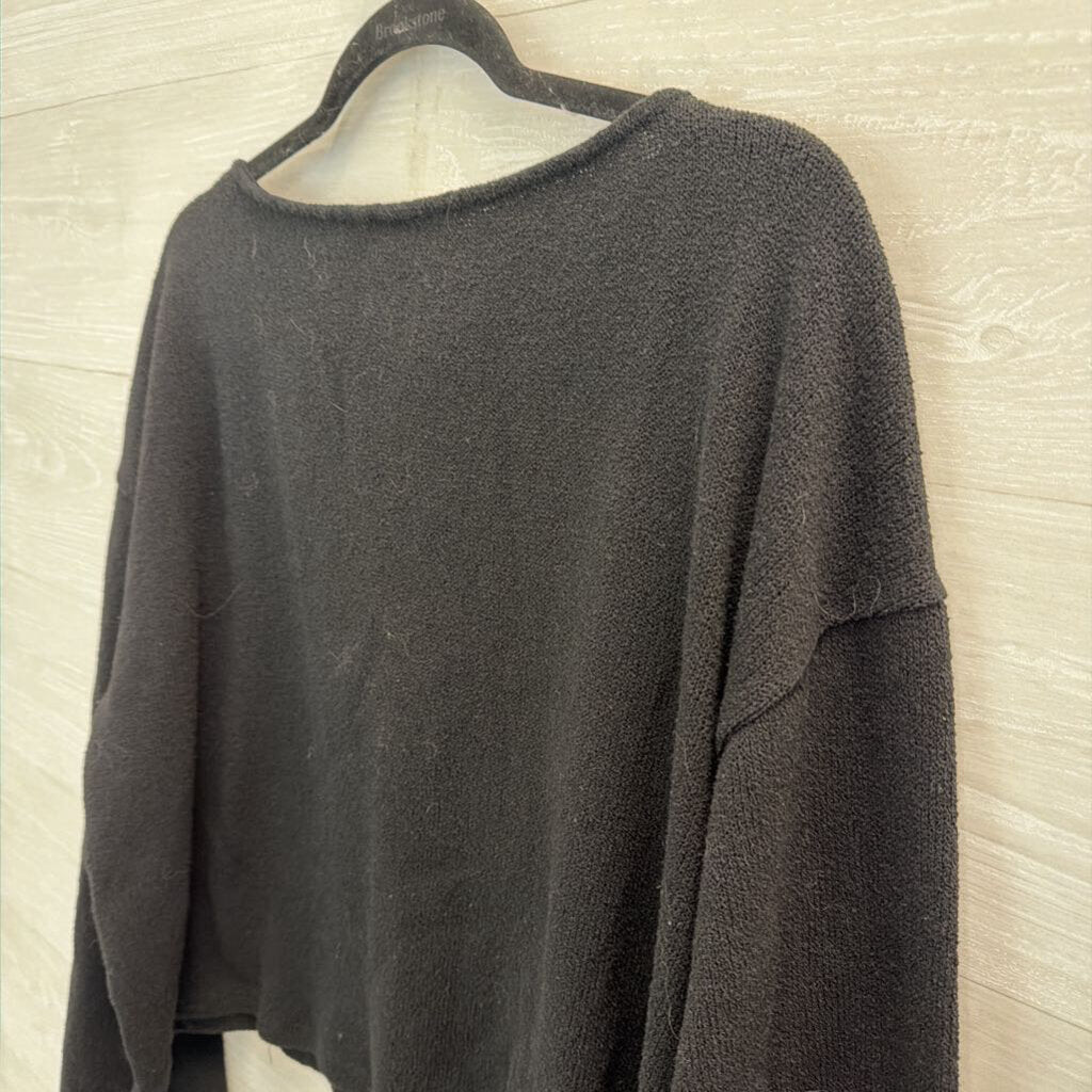 H&M Black Knit Cropped Long Sleeve Boxy Top Extra Large