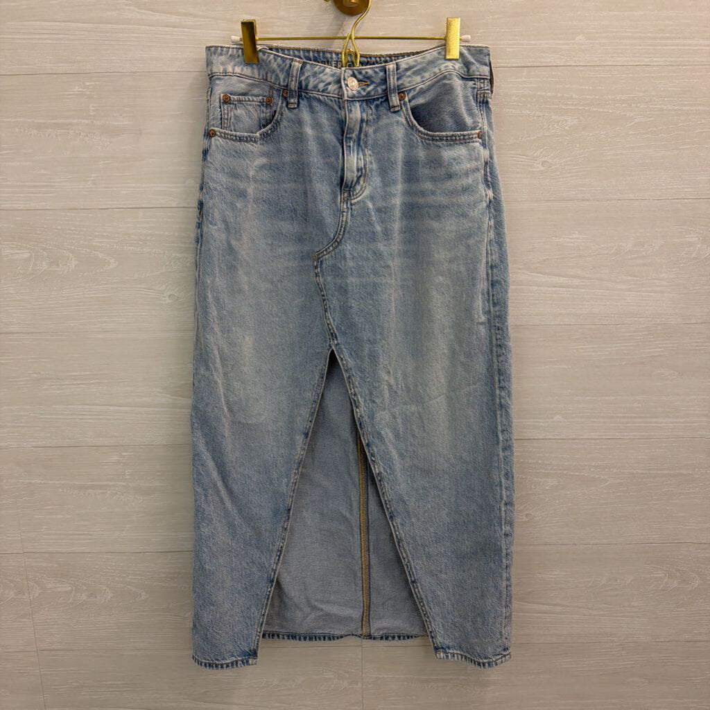 American Eagle Light Wash Front Slit Midi Denim Skirt 6