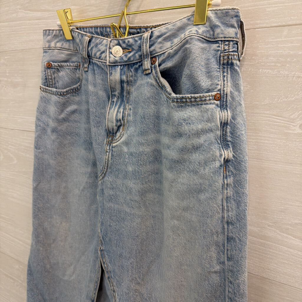 American Eagle Light Wash Front Slit Midi Denim Skirt 6