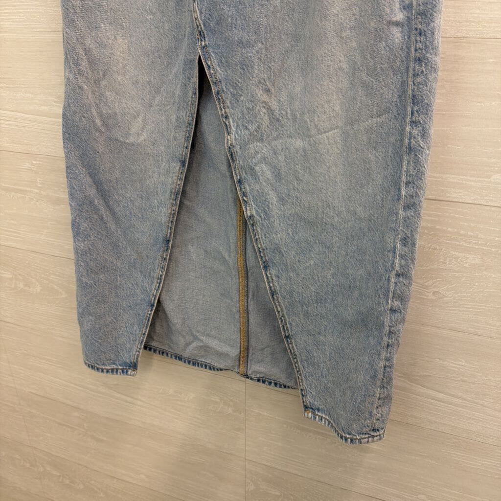 American Eagle Light Wash Front Slit Midi Denim Skirt 6