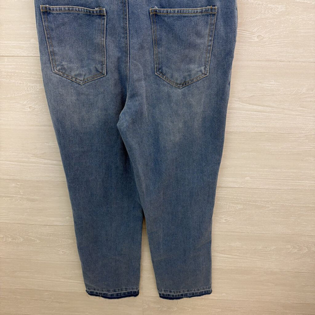 Light Wash Blue Denim Short Sleeve Zip Front Jumpsuit Small