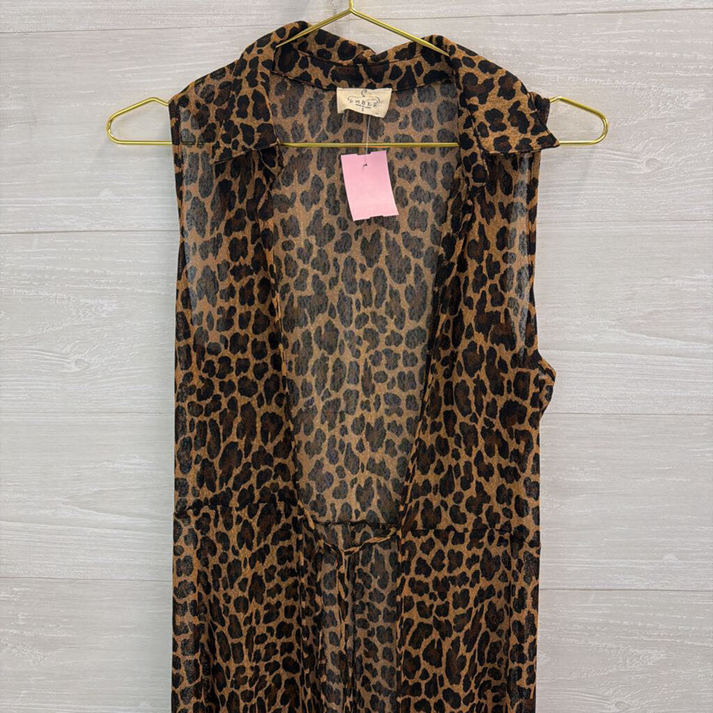 Ember Brown/ Black Leopard Print Mesh Sleeveless Duster Small