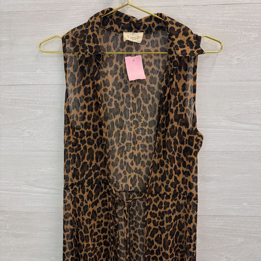 Ember Brown/ Black Leopard Print Mesh Sleeveless Duster Small