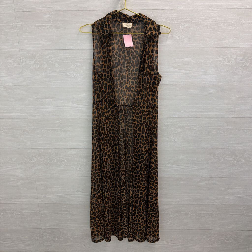 Ember Brown/ Black Leopard Print Mesh Sleeveless Duster Small