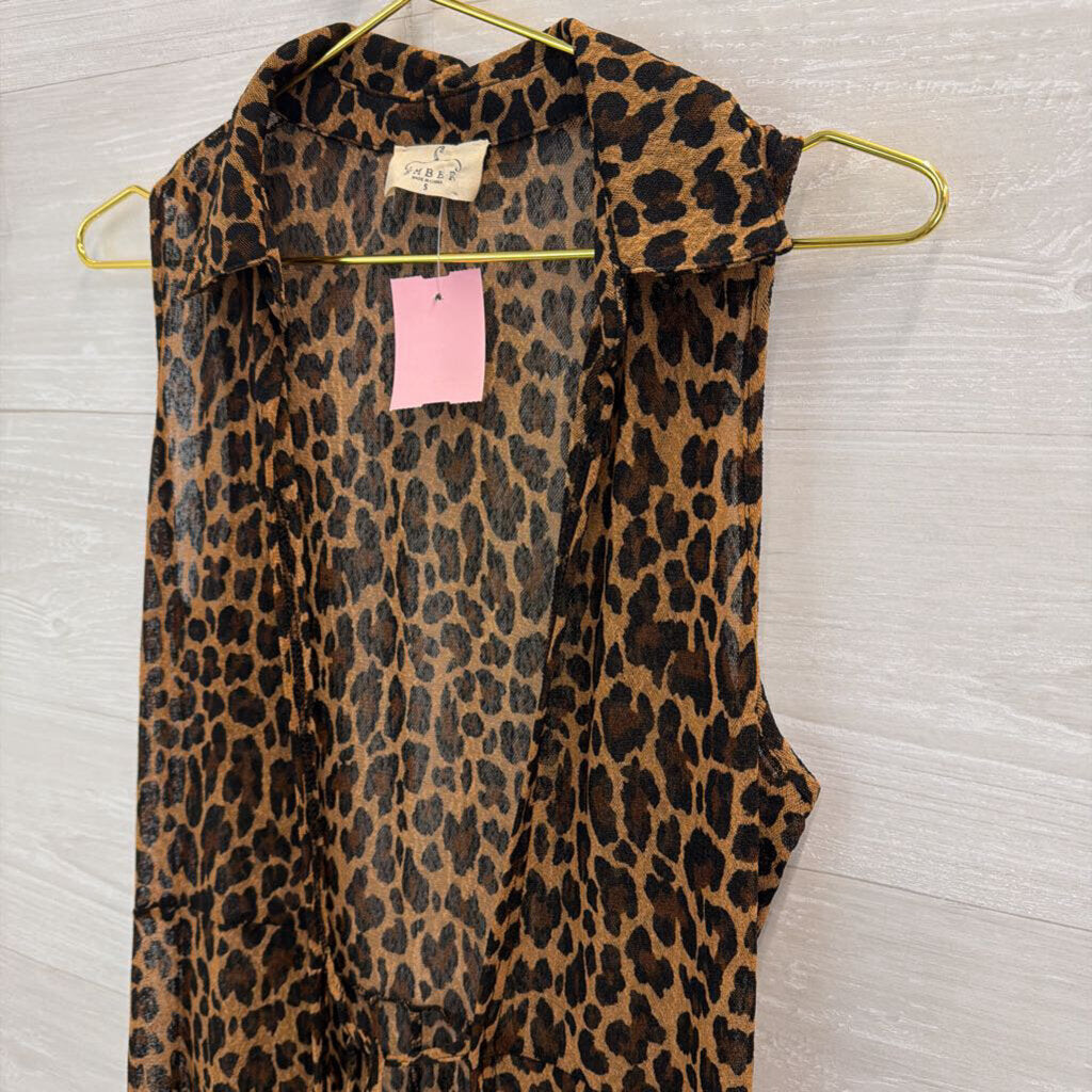 Ember Brown/ Black Leopard Print Mesh Sleeveless Duster Small