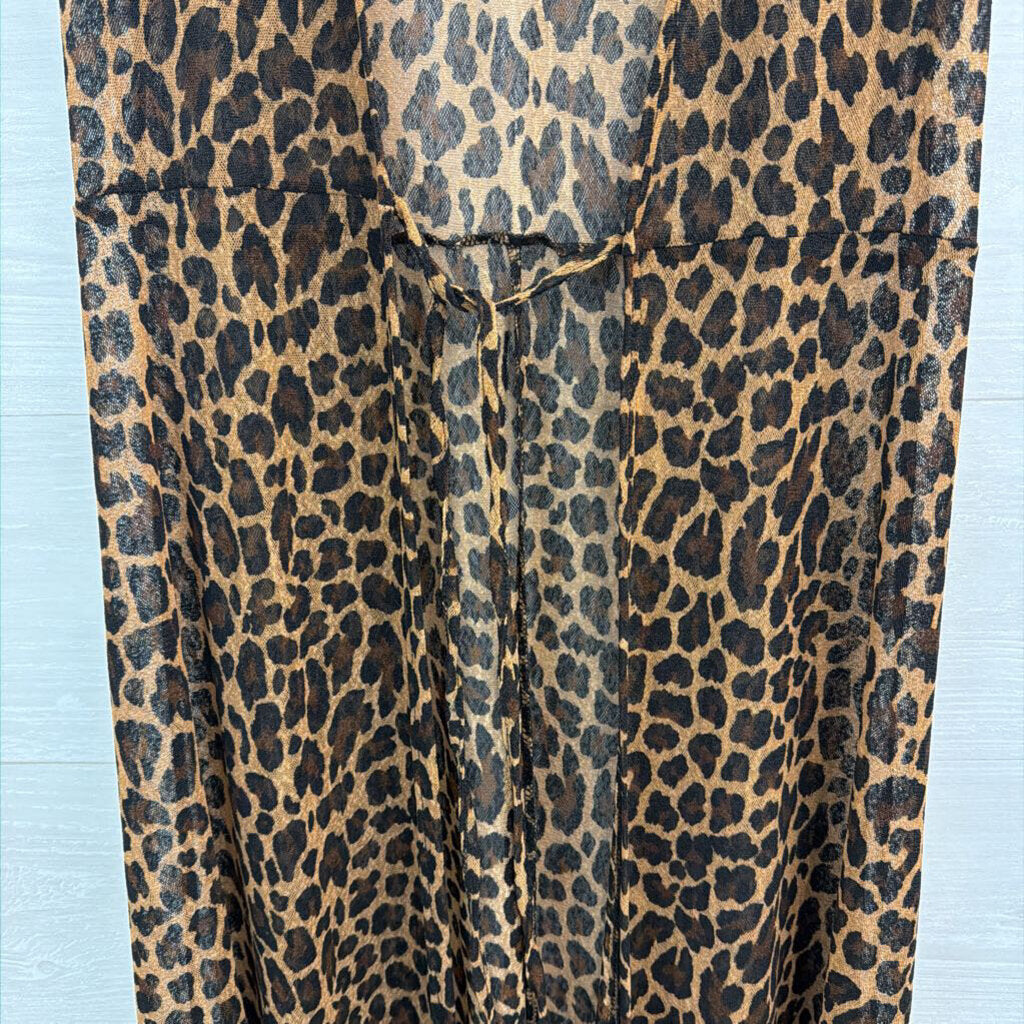 Ember Brown/ Black Leopard Print Mesh Sleeveless Duster Small