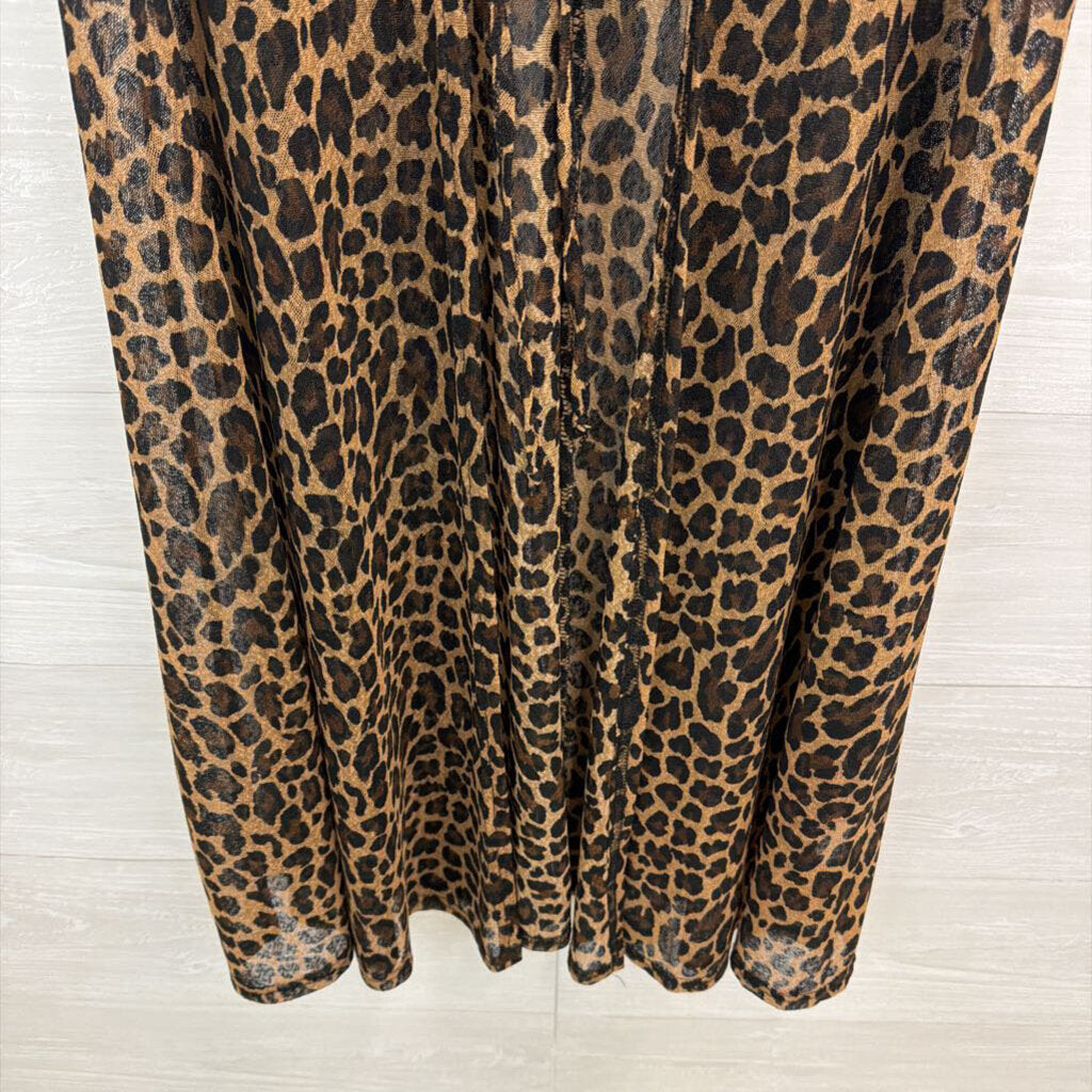 Ember Brown/ Black Leopard Print Mesh Sleeveless Duster Small