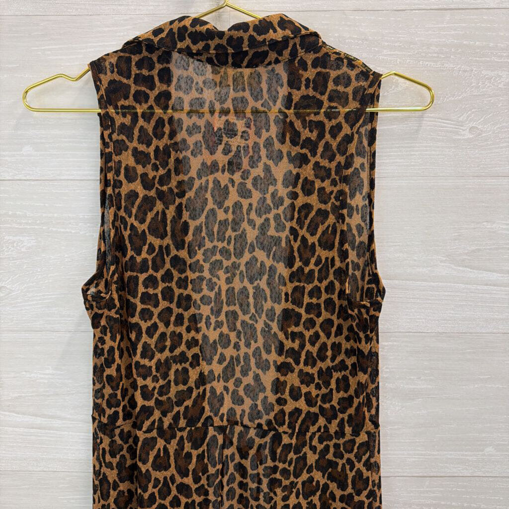Ember Brown/ Black Leopard Print Mesh Sleeveless Duster Small