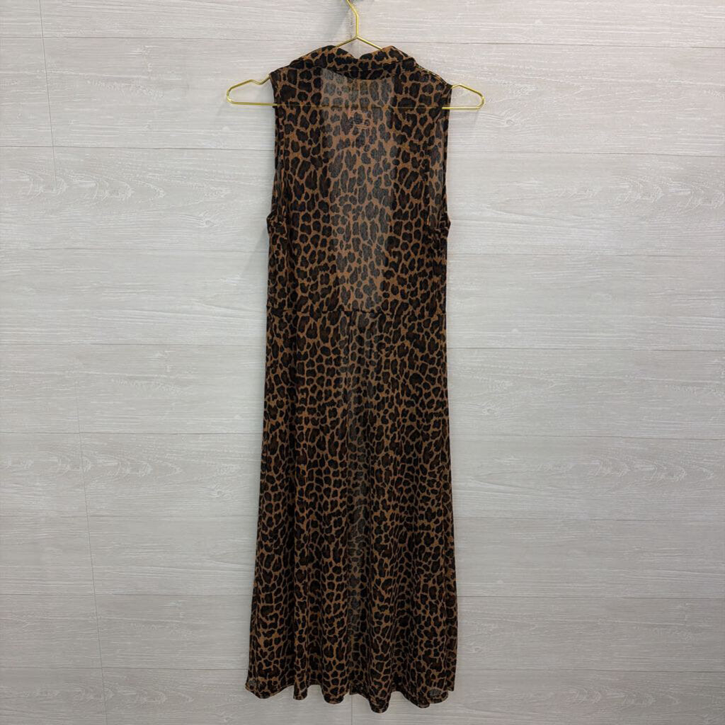 Ember Brown/ Black Leopard Print Mesh Sleeveless Duster Small