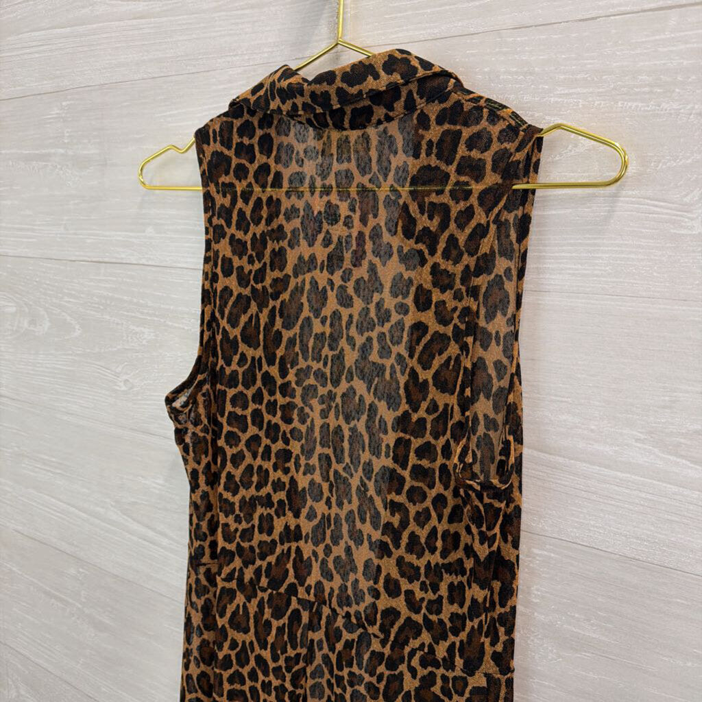 Ember Brown/ Black Leopard Print Mesh Sleeveless Duster Small