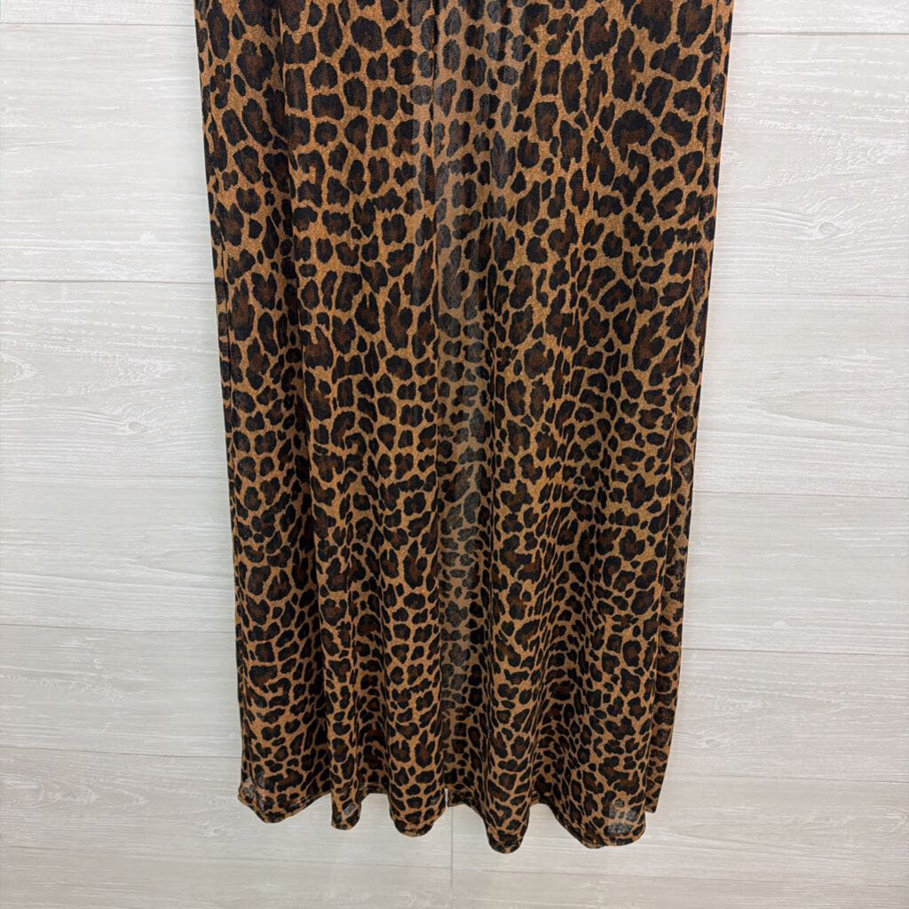Ember Brown/ Black Leopard Print Mesh Sleeveless Duster Small