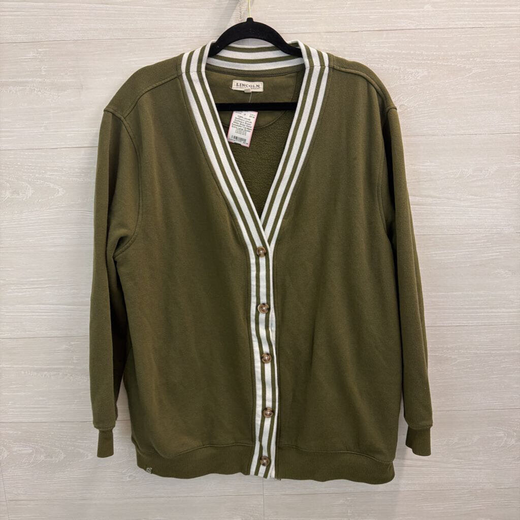 Lincoln Outfitters Green/ White Stripe Detail Sweatshirt Cardigan Extra Large