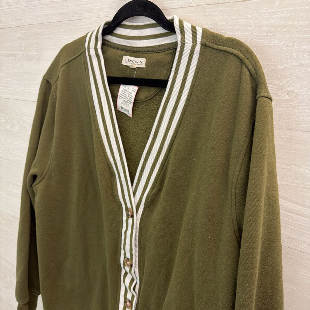 Lincoln Outfitters Green/ White Stripe Detail Sweatshirt Cardigan Extra Large
