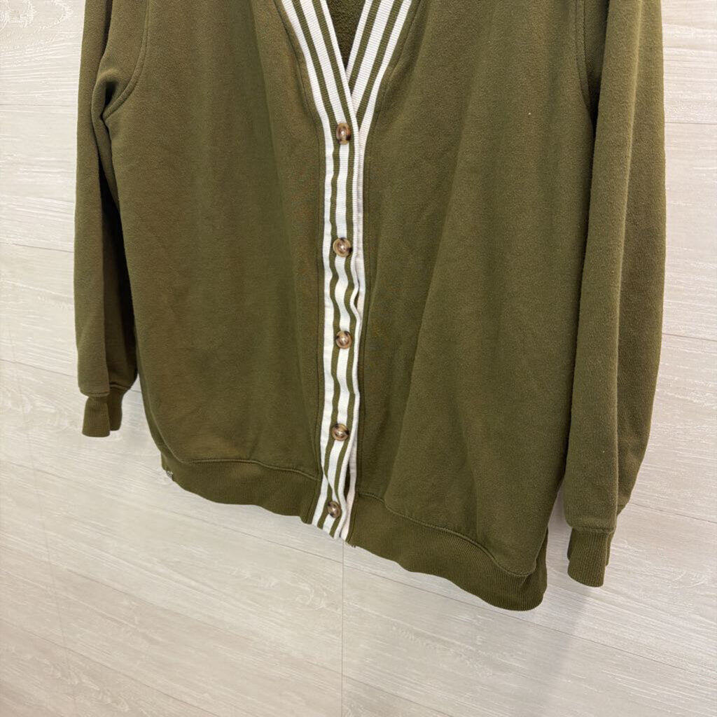 Lincoln Outfitters Green/ White Stripe Detail Sweatshirt Cardigan Extra Large