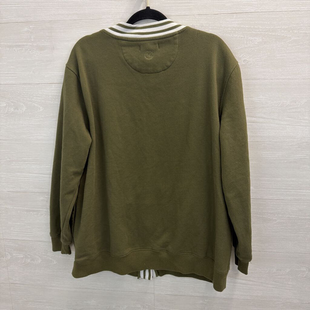 Lincoln Outfitters Green/ White Stripe Detail Sweatshirt Cardigan Extra Large