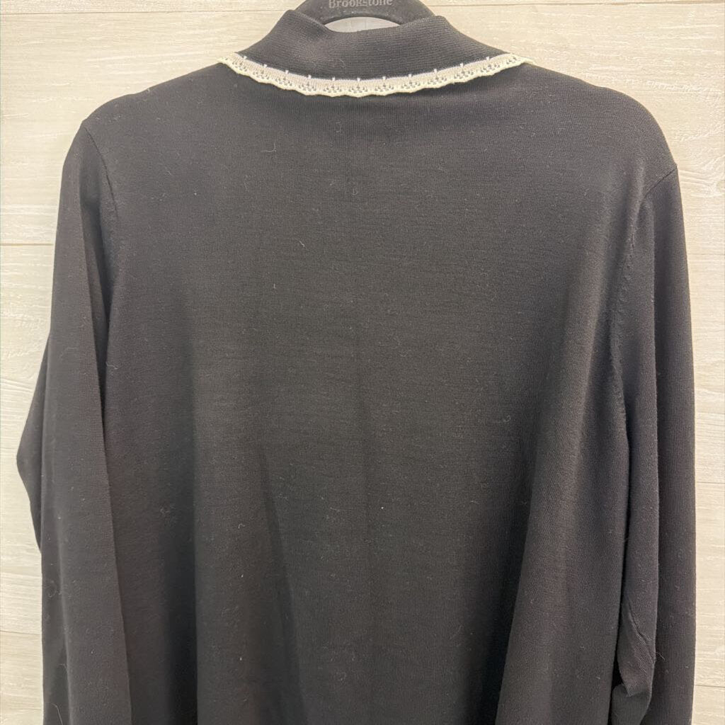 Cyrus Black Knit White Trim Collar Long Sleeve Top 2X