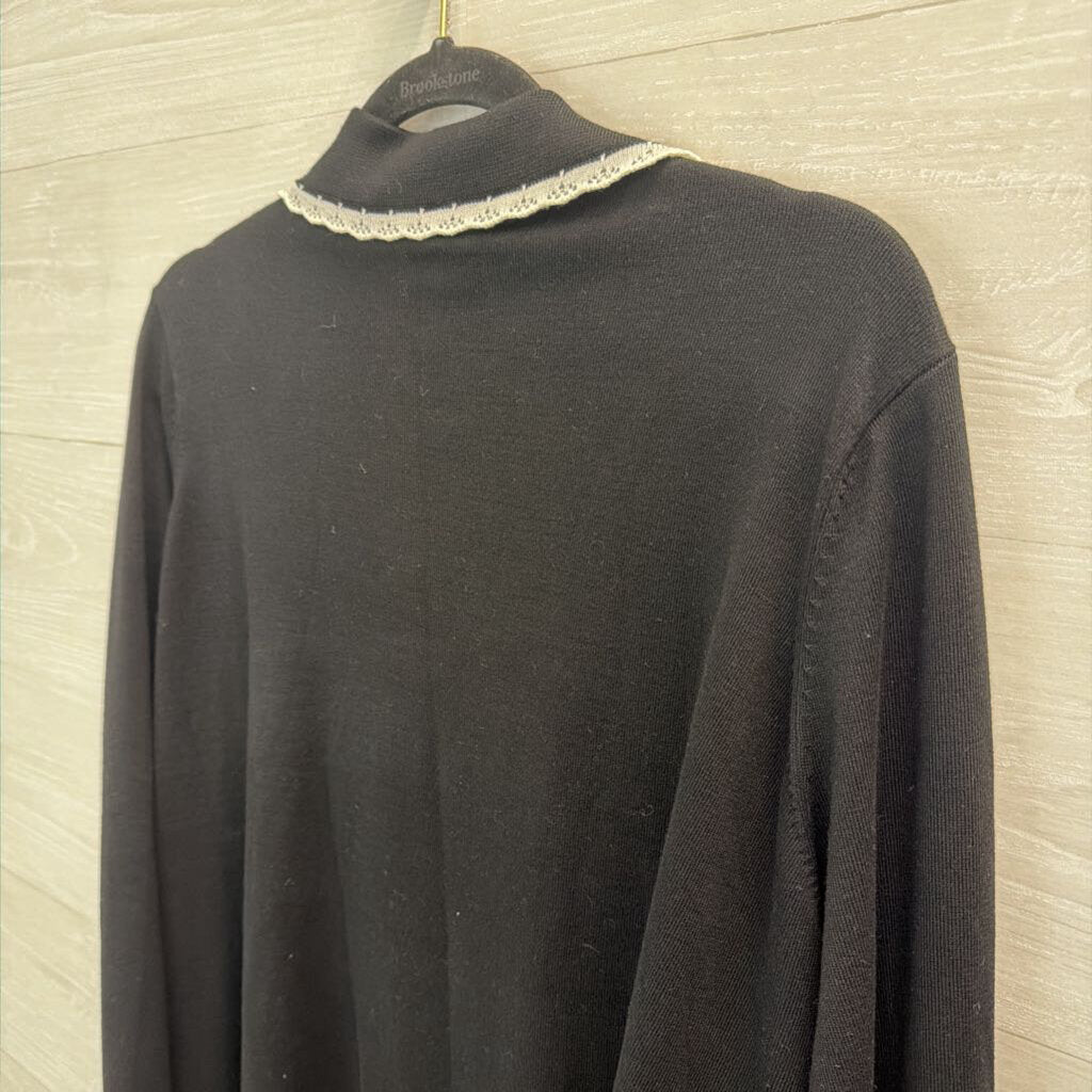 Cyrus Black Knit White Trim Collar Long Sleeve Top 2X