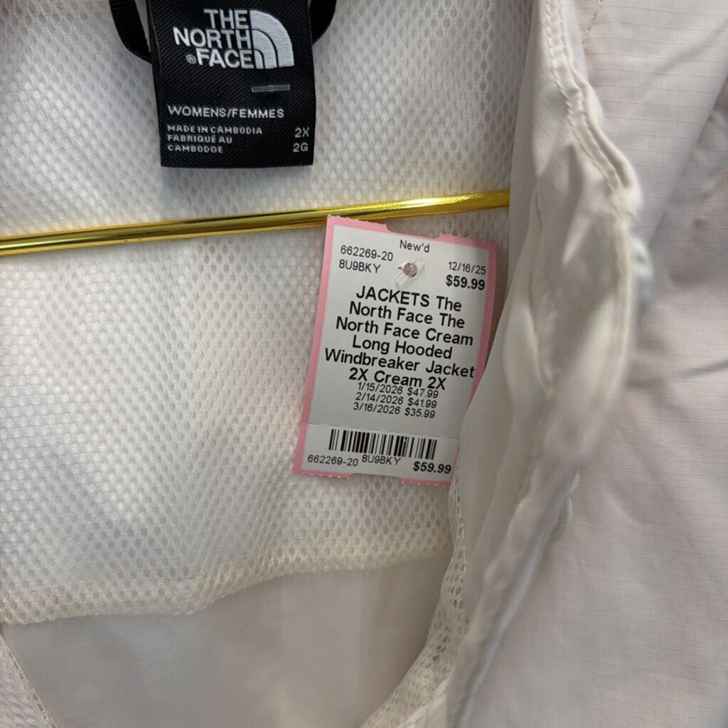 The North Face Cream Long Hooded Windbreaker Jacket 2X