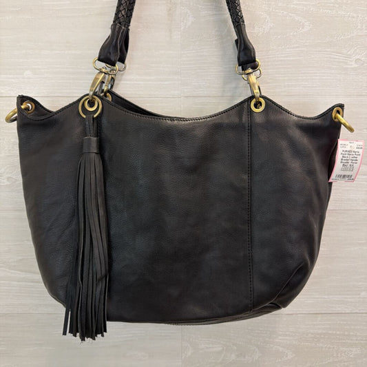 Marta Ponti Black Leather Braided Handle Shoulder Purse