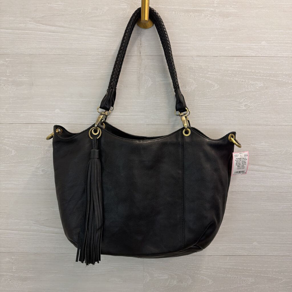 Marta Ponti Black Leather Braided Handle Shoulder Purse