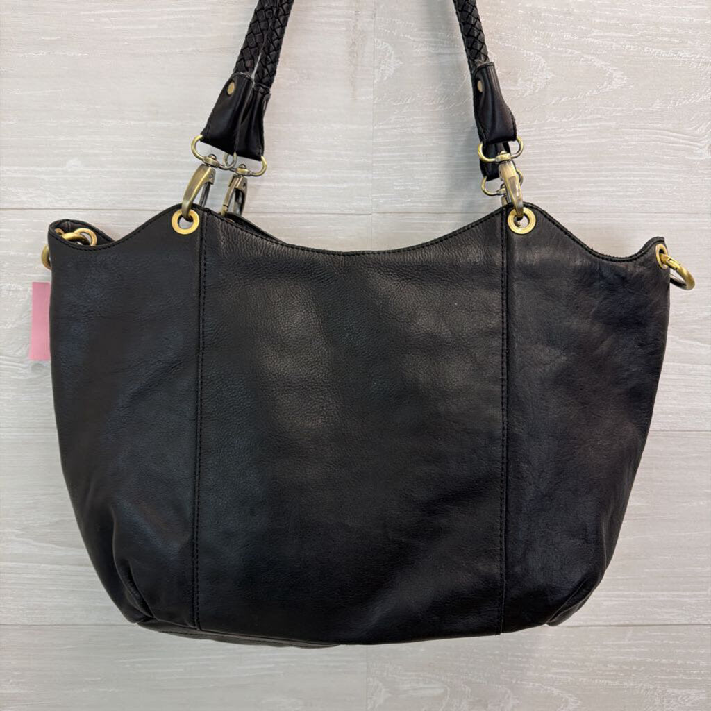 Marta Ponti Black Leather Braided Handle Shoulder Purse