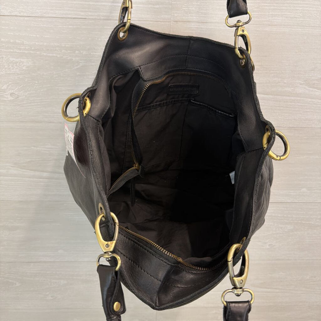 Marta Ponti Black Leather Braided Handle Shoulder Purse