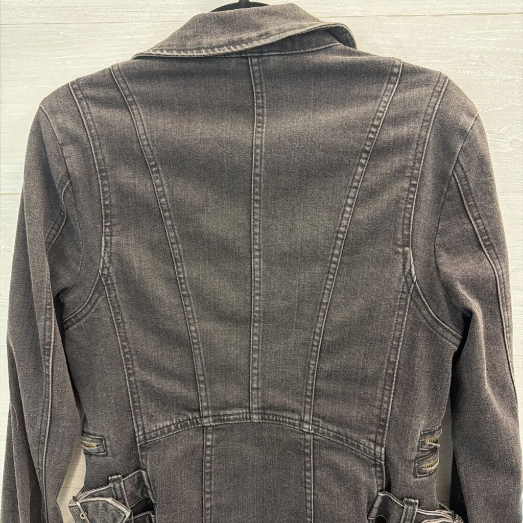 Free People Black Denim Bucket Detail Moto Jacket 4