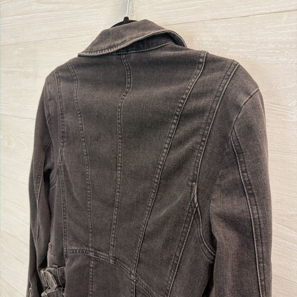 Free People Black Denim Bucket Detail Moto Jacket 4