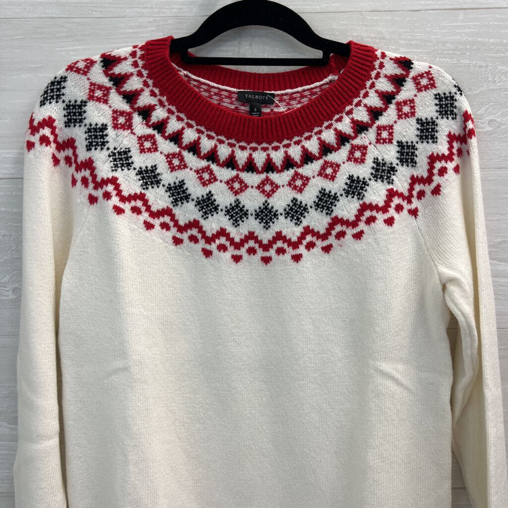 Talbots Cream/ Red/ Black Fair Isle Sweater Small