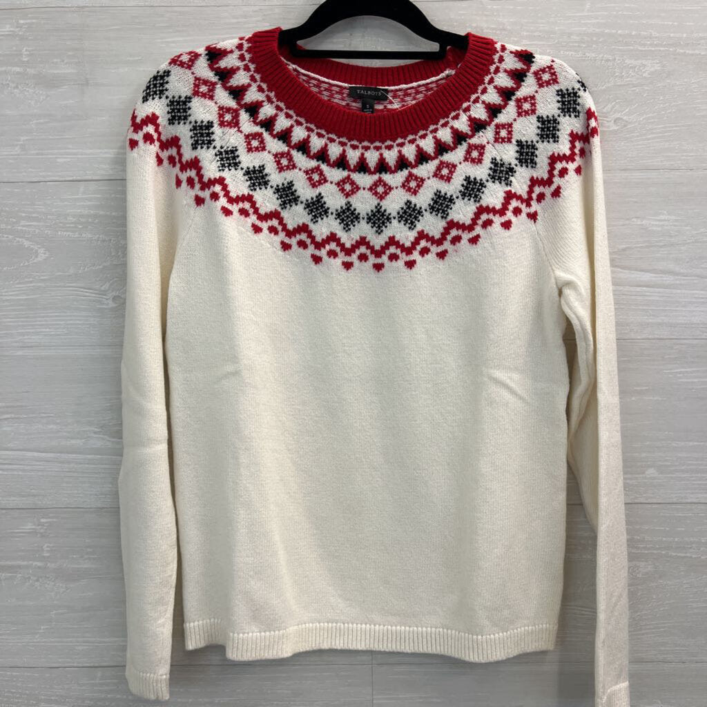 Talbots Cream/ Red/ Black Fair Isle Sweater Small