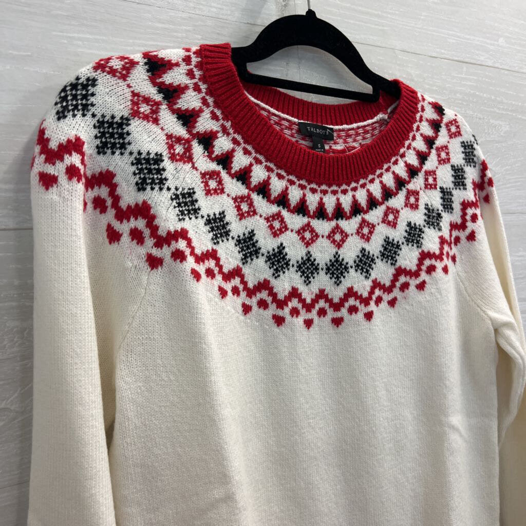 Talbots Cream/ Red/ Black Fair Isle Sweater Small