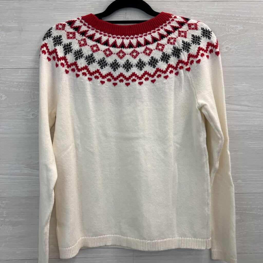 Talbots Cream/ Red/ Black Fair Isle Sweater Small