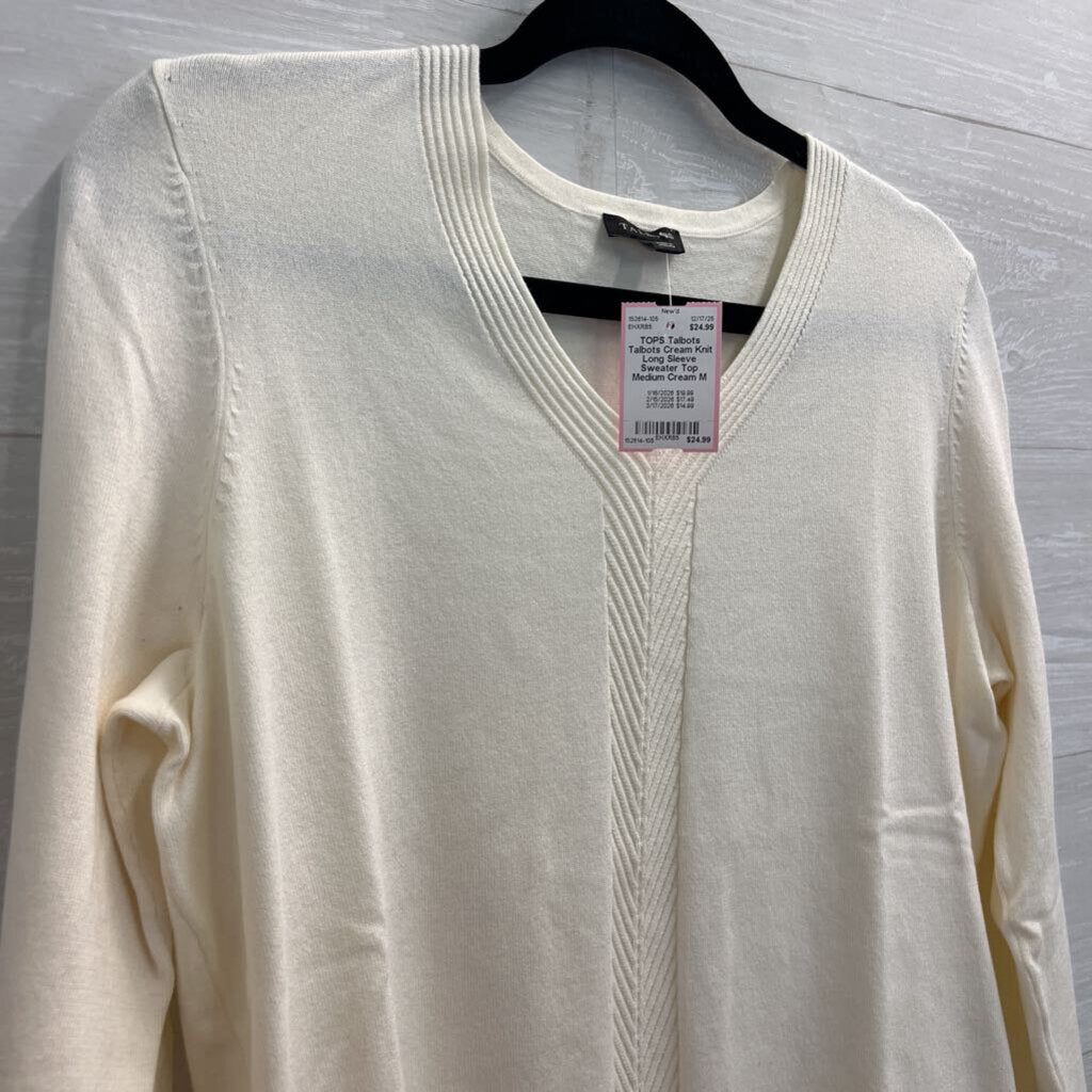 Talbots Cream Knit Long Sleeve Sweater Top Medium