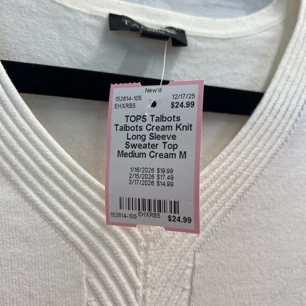 Talbots Cream Knit Long Sleeve Sweater Top Medium