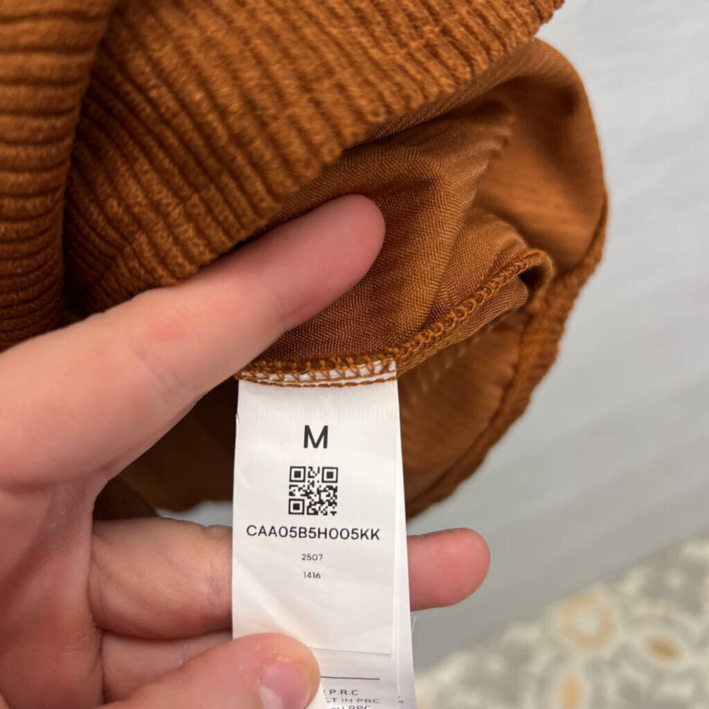 Cupshe Brown Corduroy Studded Belted Waist Long Sleeve Button Down Dress Medium