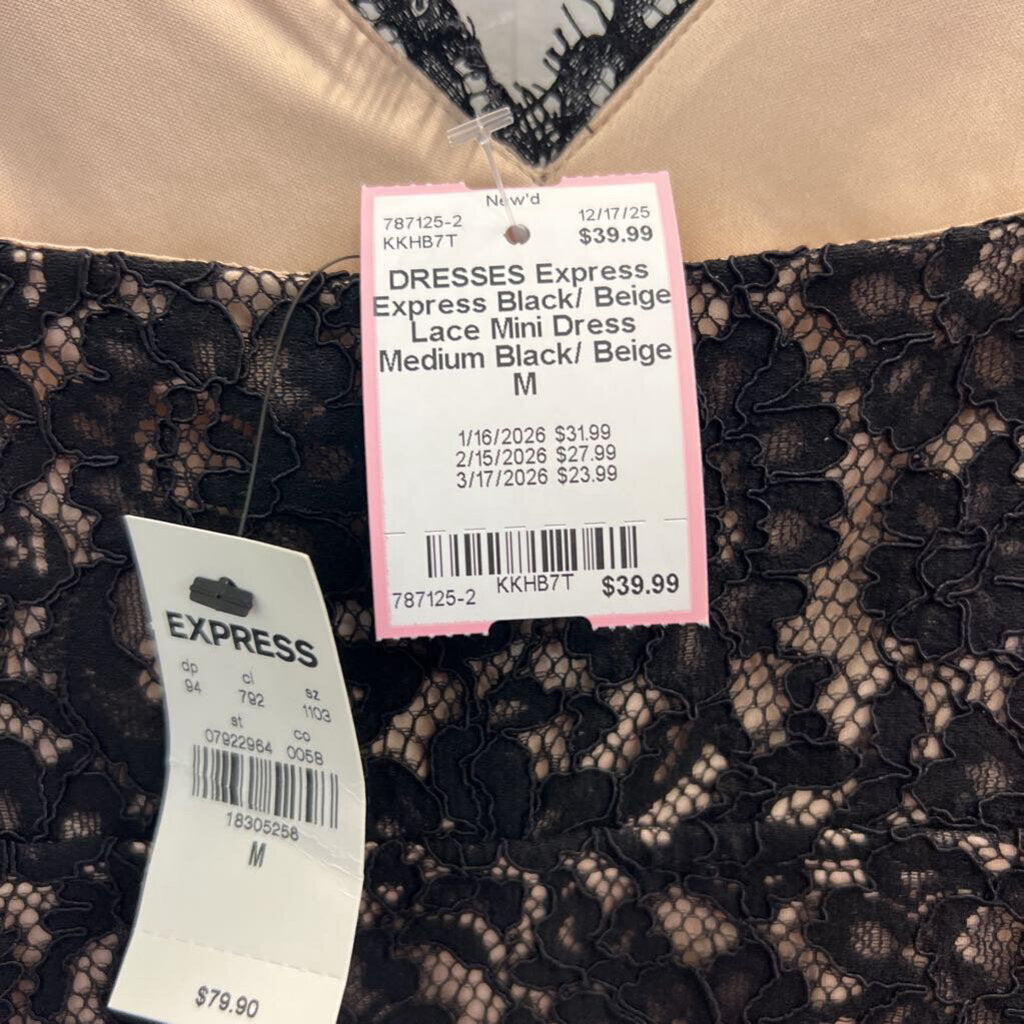 Express Black/ Beige Lace Mini Dress Medium