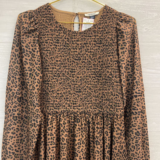 American Eagle Brown/ Black Leopard Print Smocked Top Long Sleeve Dress Medium