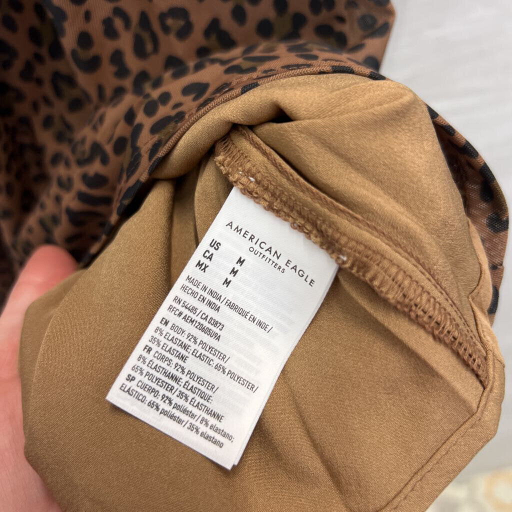 American Eagle Brown/ Black Leopard Print Smocked Top Long Sleeve Dress Medium