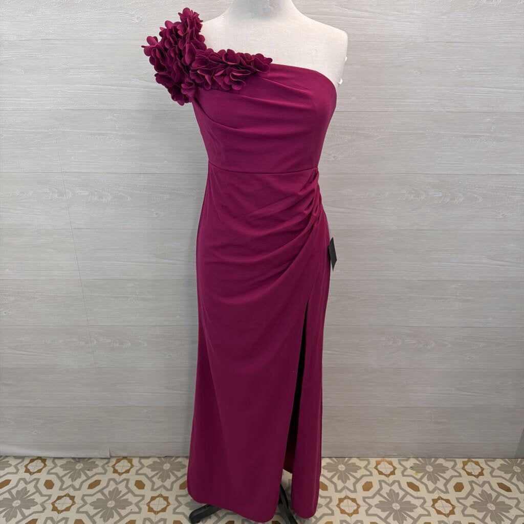 Lulus Magenta 3D Flower One Shoulder Long Formal Dress Medium
