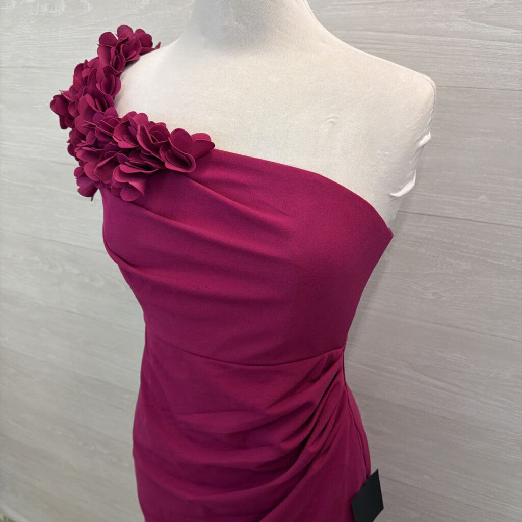 Lulus Magenta 3D Flower One Shoulder Long Formal Dress Medium