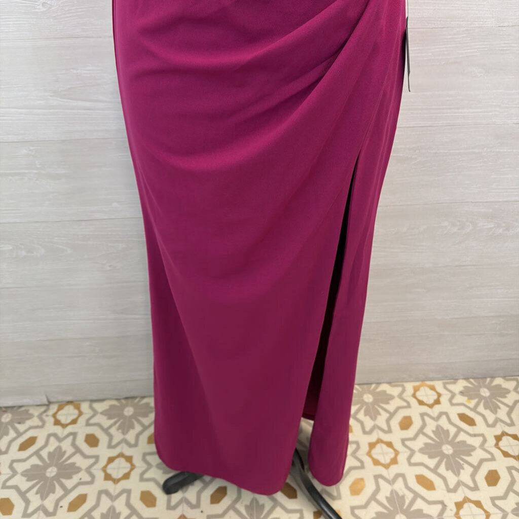 Lulus Magenta 3D Flower One Shoulder Long Formal Dress Medium
