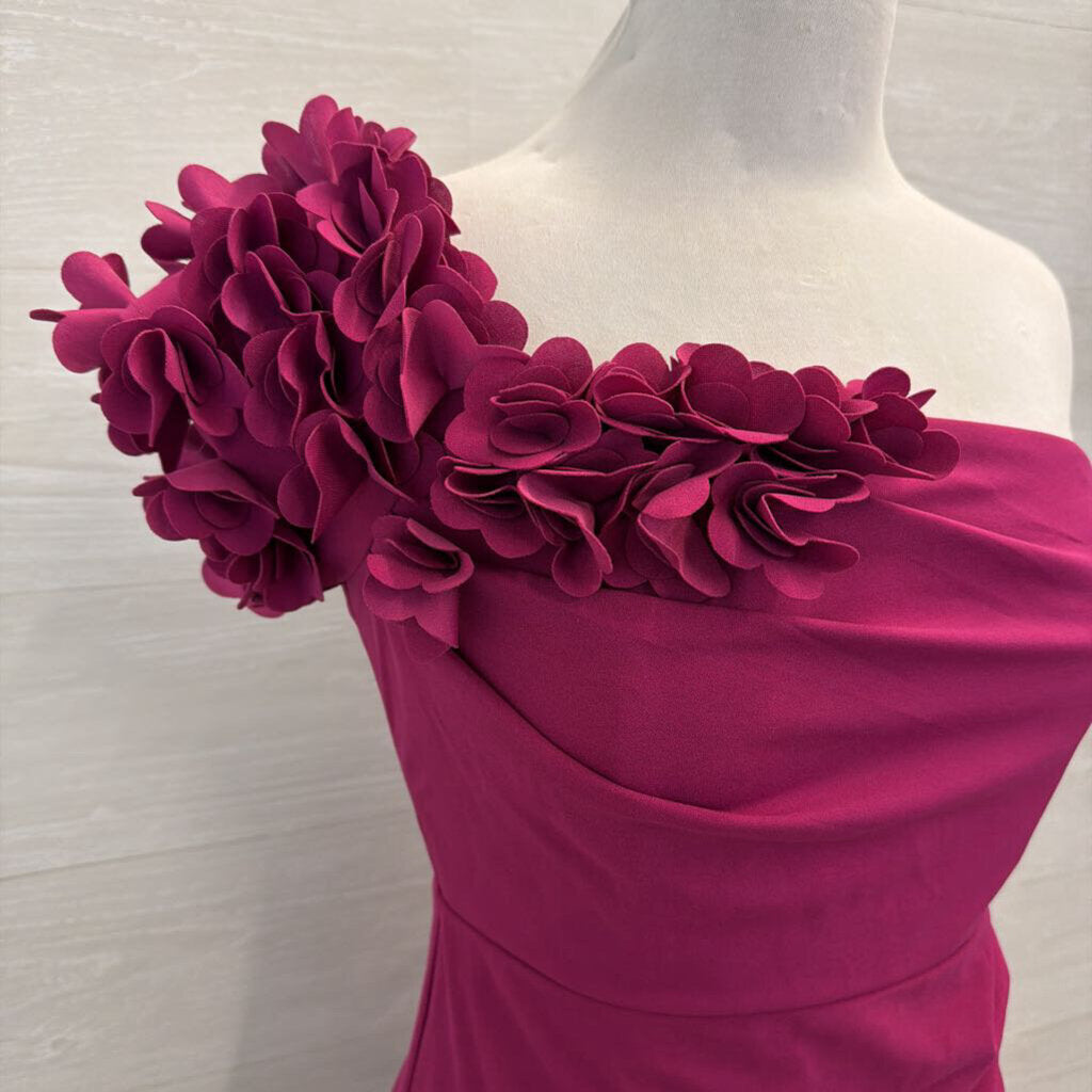 Lulus Magenta 3D Flower One Shoulder Long Formal Dress Medium