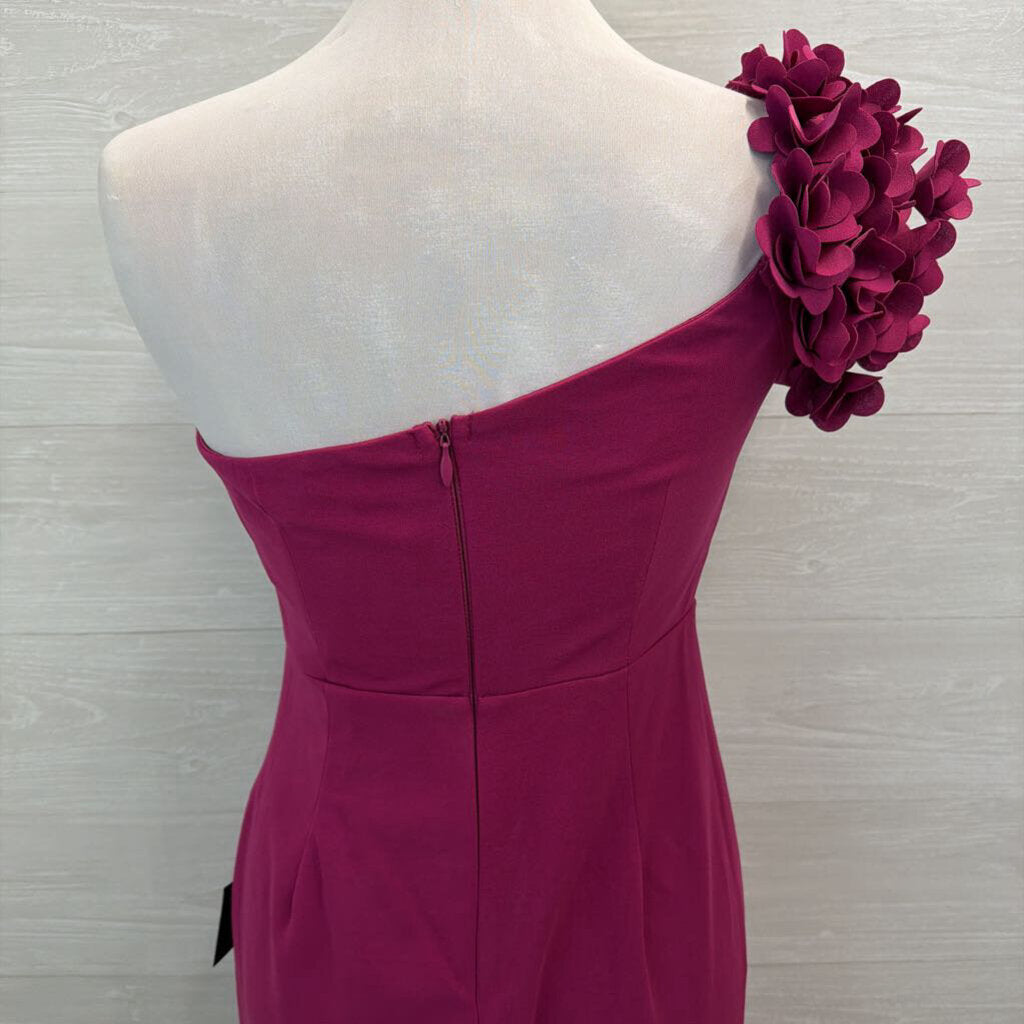 Lulus Magenta 3D Flower One Shoulder Long Formal Dress Medium