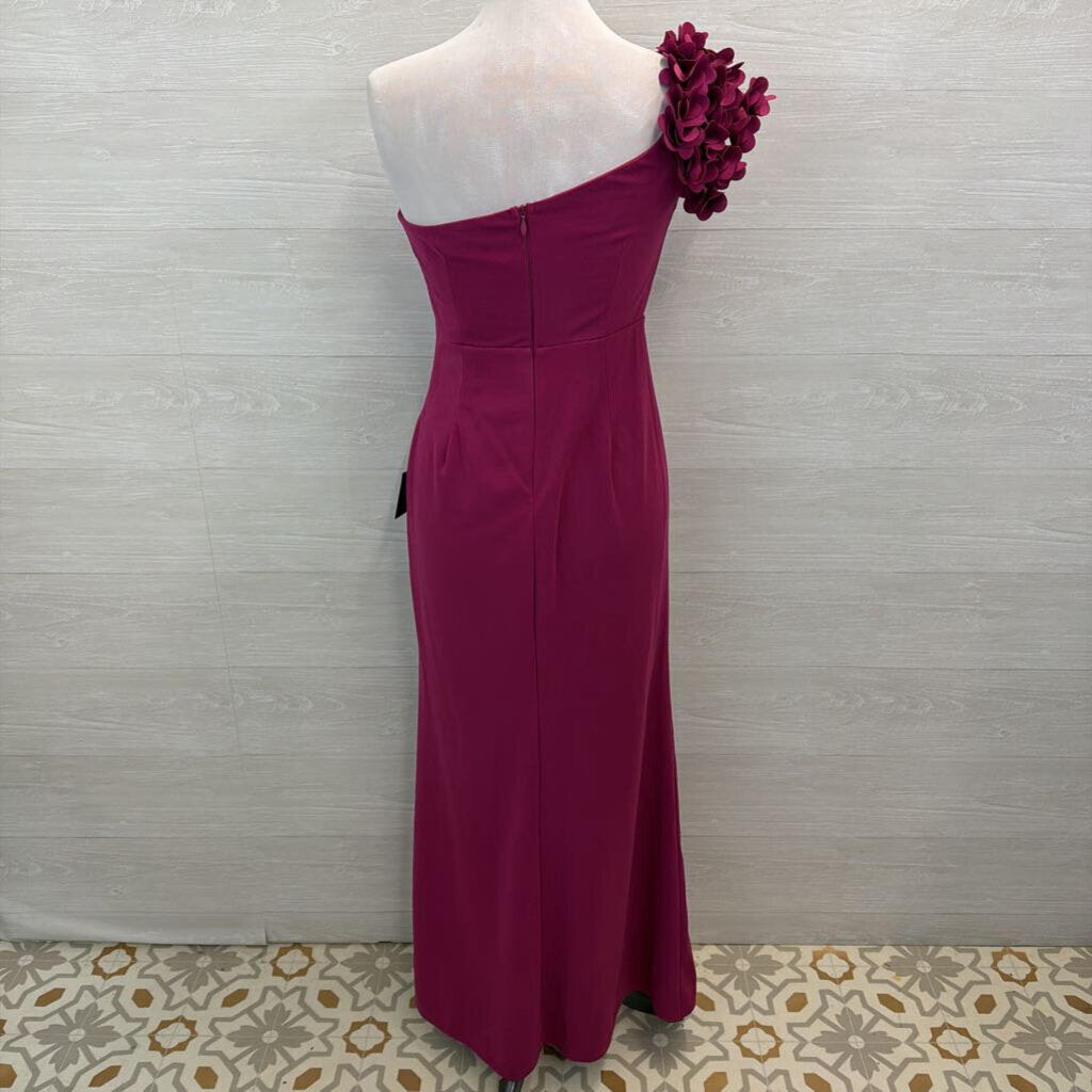 Lulus Magenta 3D Flower One Shoulder Long Formal Dress Medium